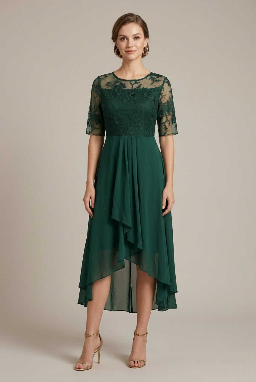 Veralise | Elegant Lace Midi Wedding Guest Dress