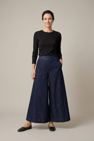 Evangeline | Elegant Dark Blue Denim Palazzo Pants