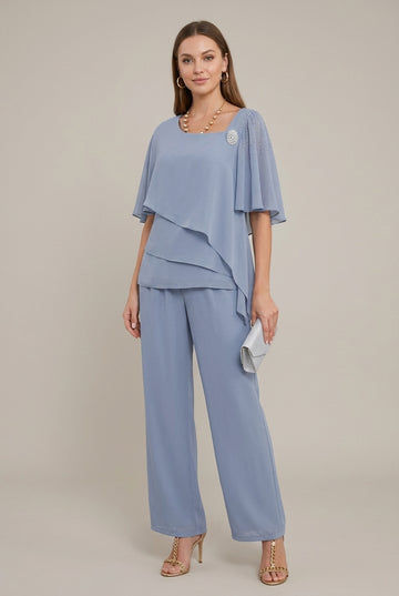 Celestine | Elegant Tiered Top & Wide Leg Pants Set