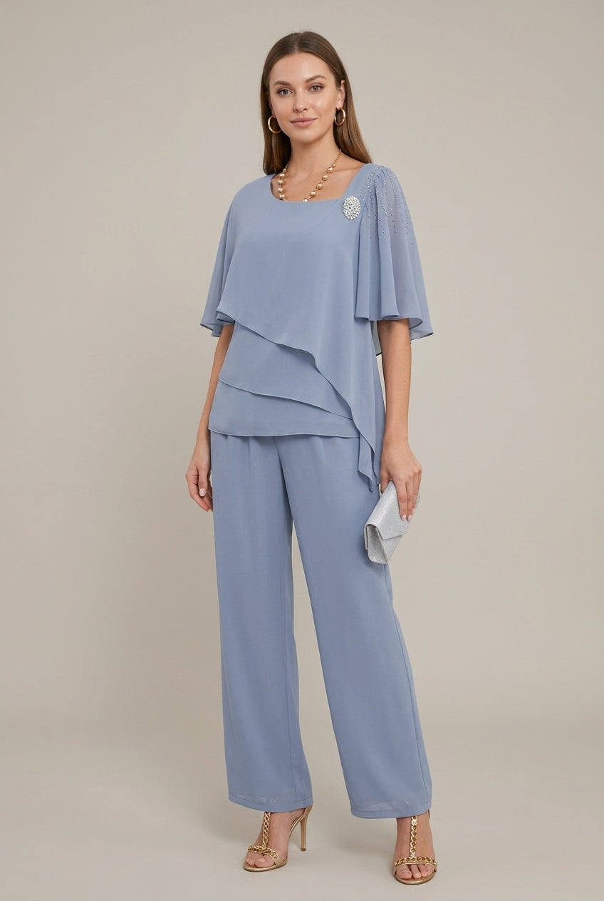 Celestine | Elegant Tiered Top & Wide Leg Pants Set
