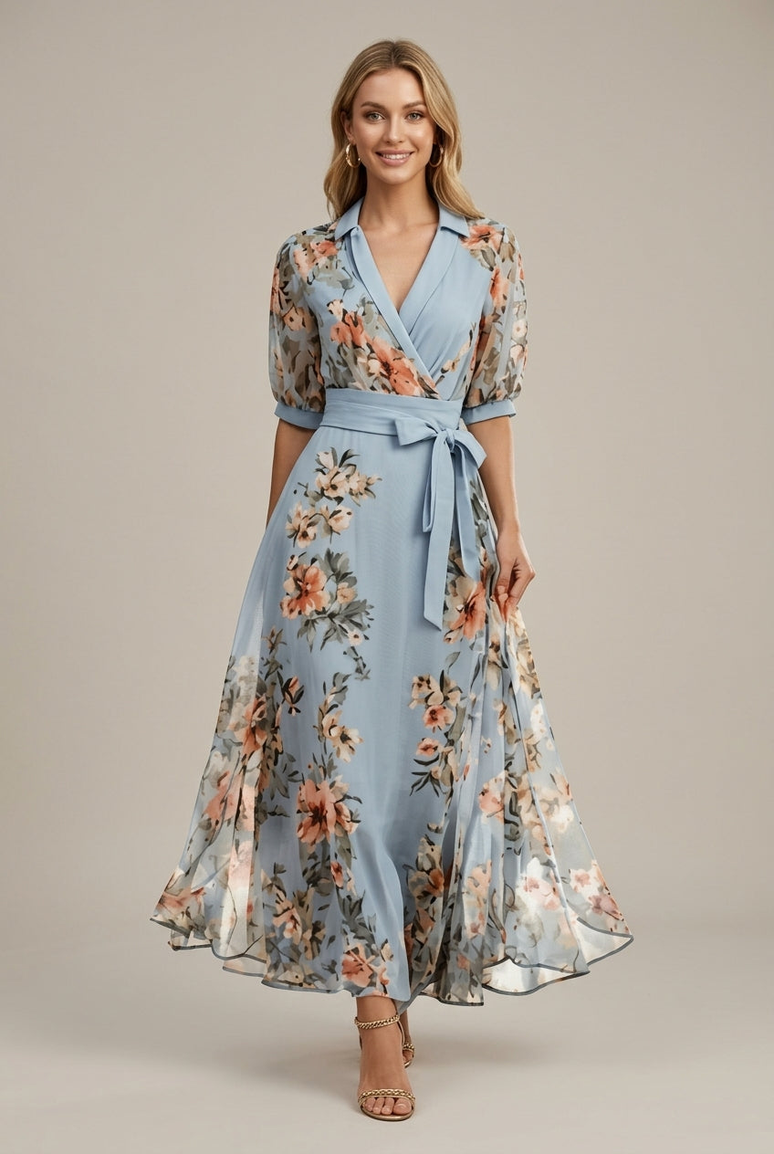Belvaine | Romantic Floral Wrap Maxi Dress