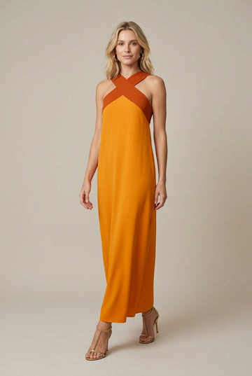 Vellara | Elegant Cross-Neck Maxi Dress