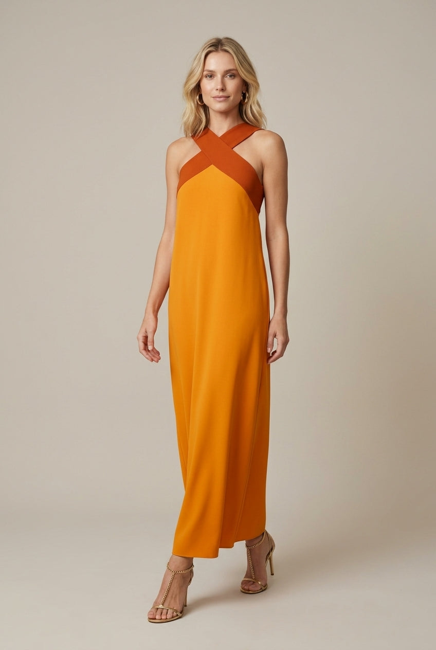 Vellara | Elegant Cross-Neck Maxi Dress
