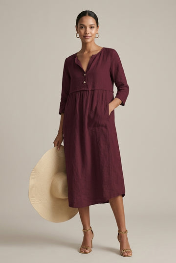 Evangeline | Effortless Linen Shirt Midi Dress