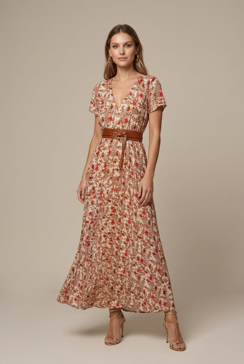 Calindra | Boho Floral Maxi Wrap Dress