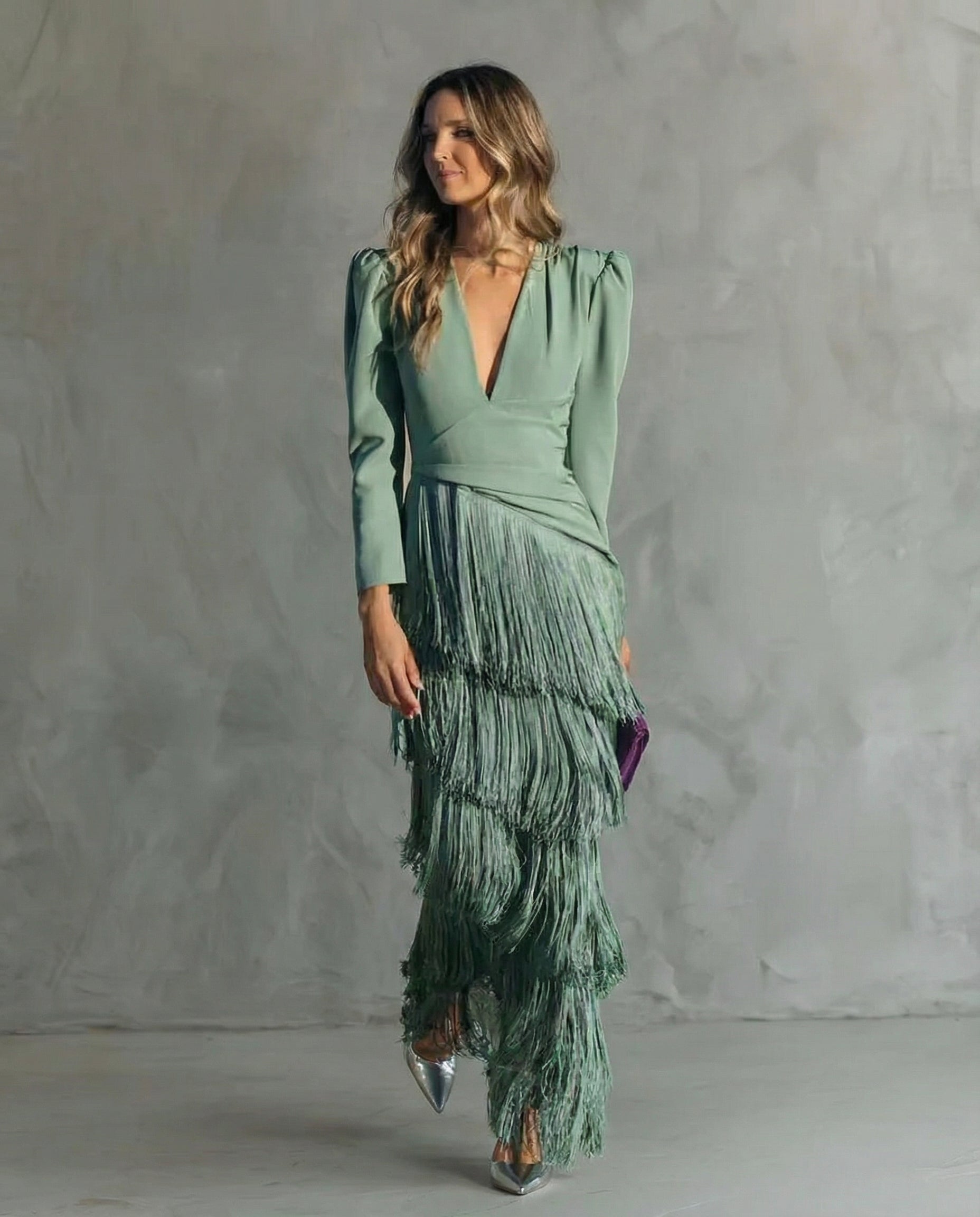 Evangeline | Elegant Tiered Fringe Maxi Dress