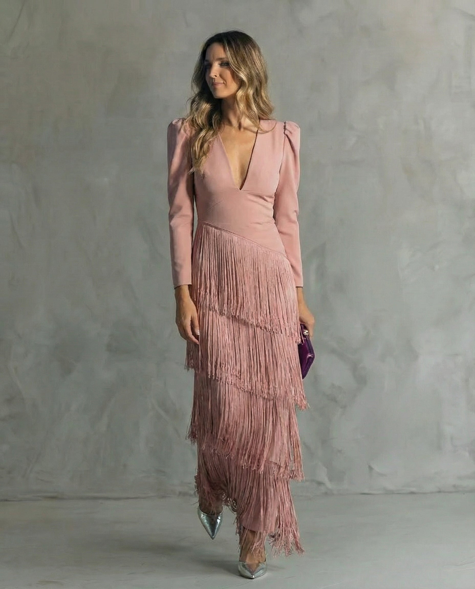 Evangeline | Elegant Tiered Fringe Maxi Dress