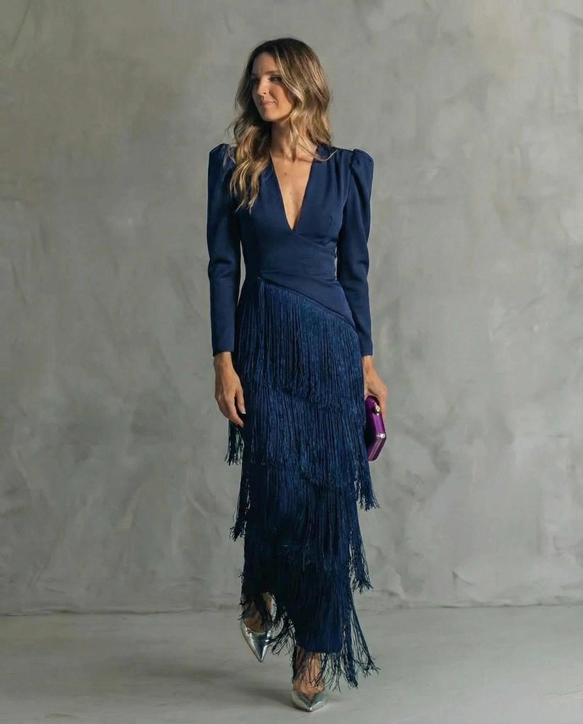 Evangeline | Elegant Tiered Fringe Maxi Dress