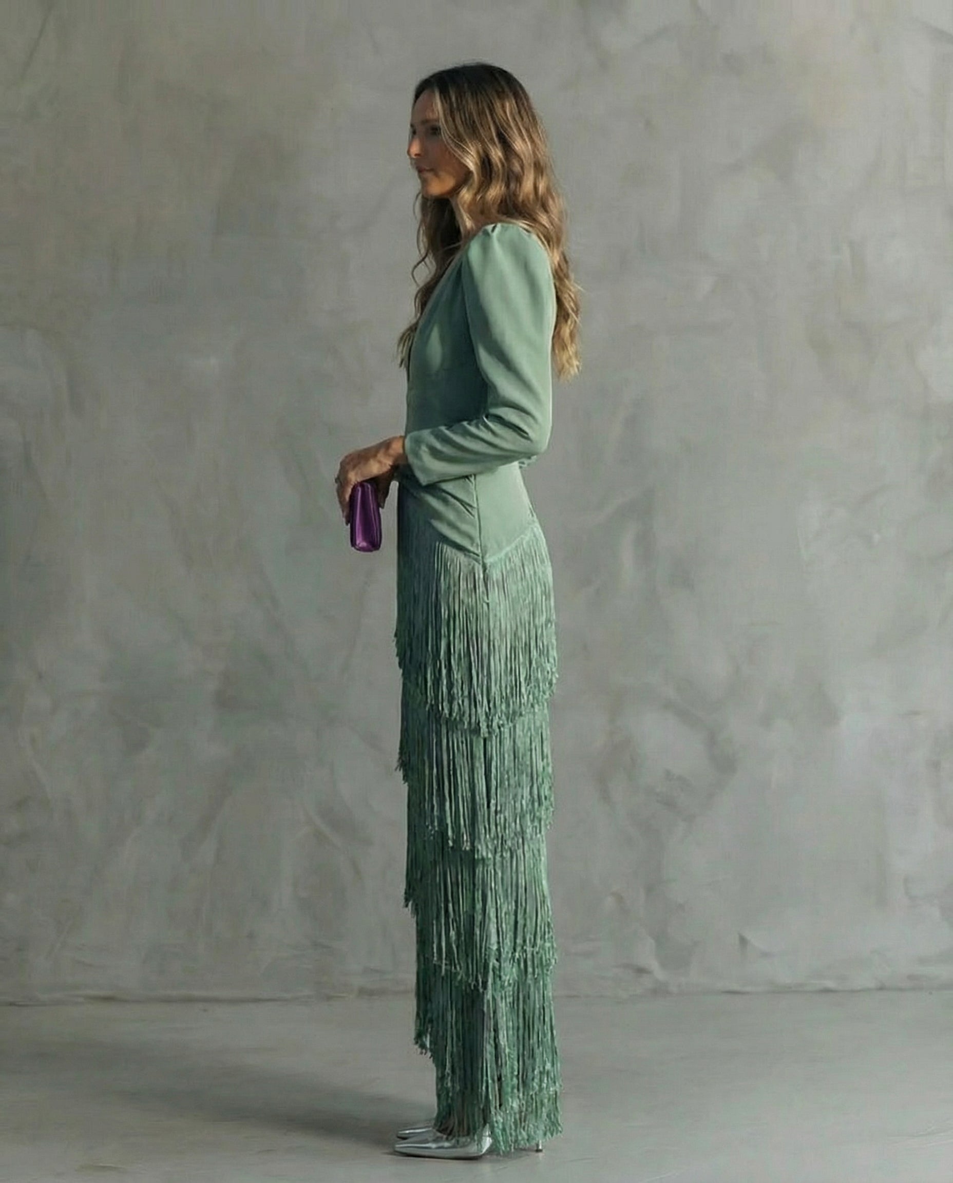 Evangeline | Elegant Tiered Fringe Maxi Dress