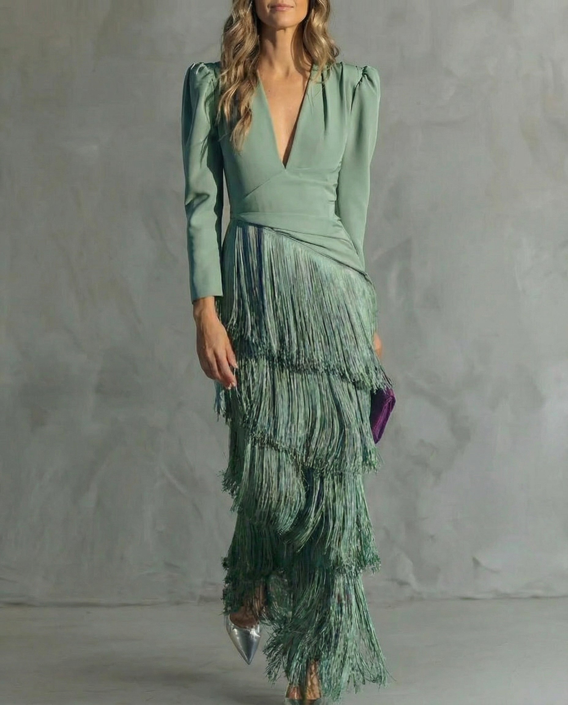 Evangeline | Elegant Tiered Fringe Maxi Dress