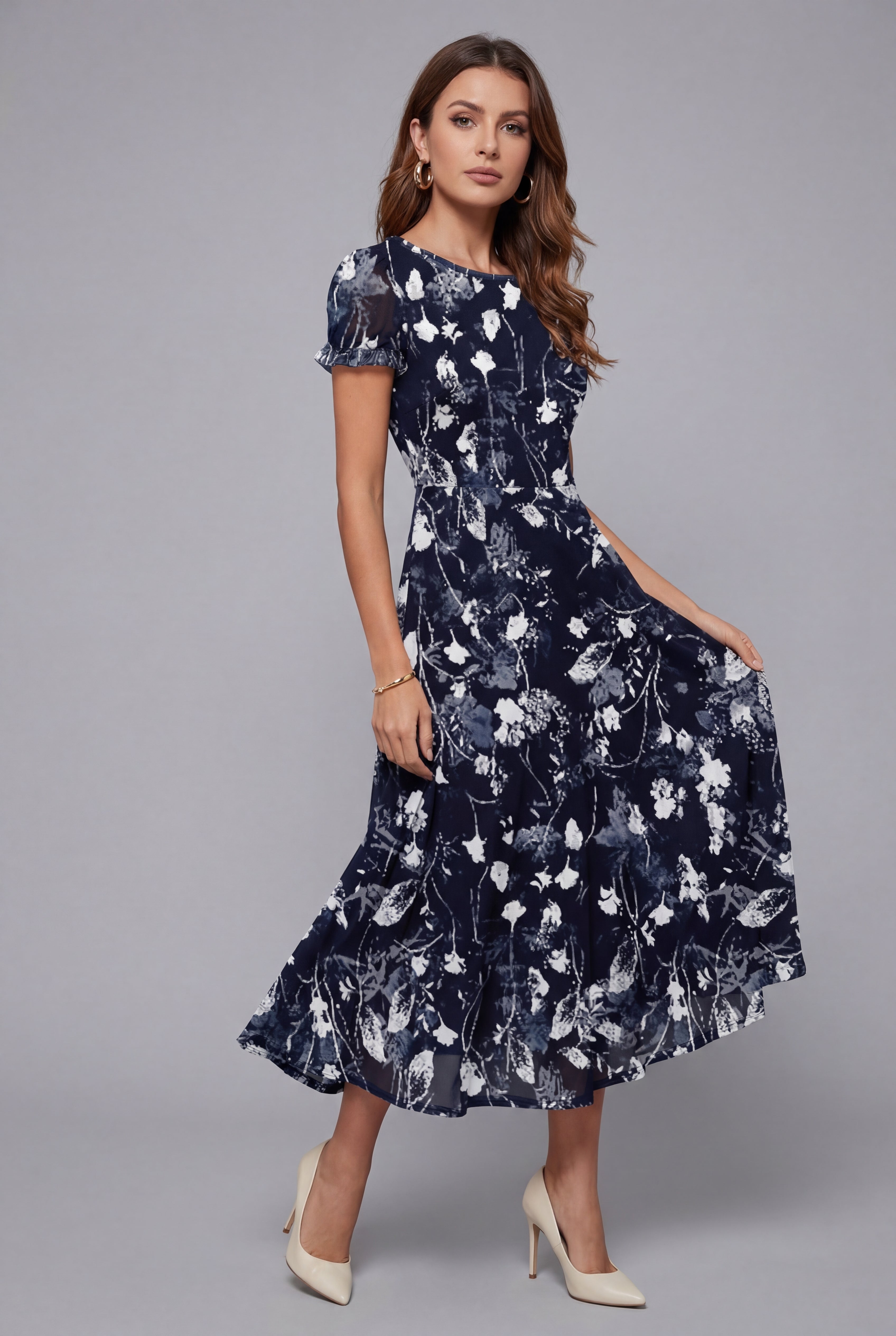 Cordelia | Floral Flutter Sleeve Midi Dress