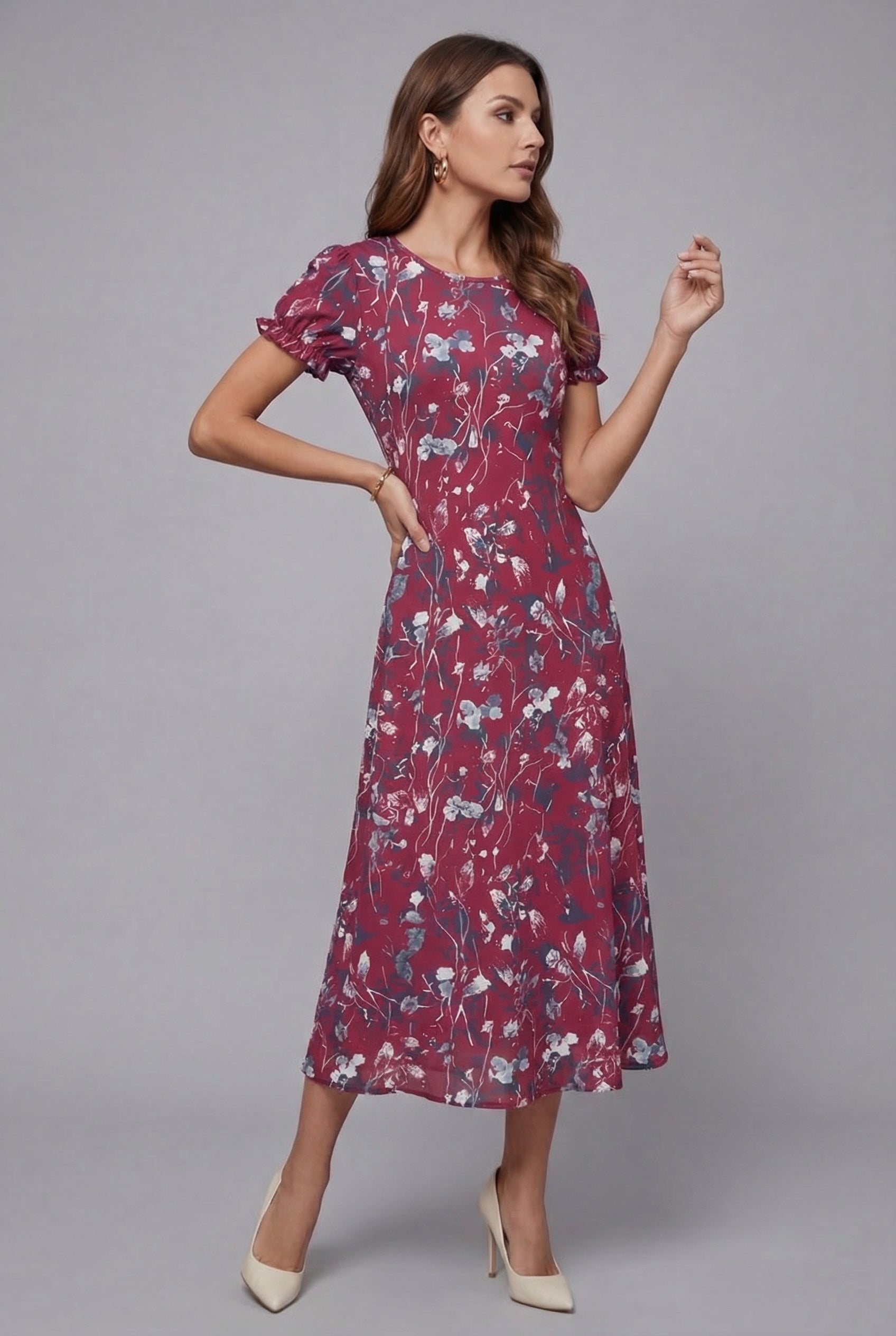 Cordelia | Floral Flutter Sleeve Midi Dress