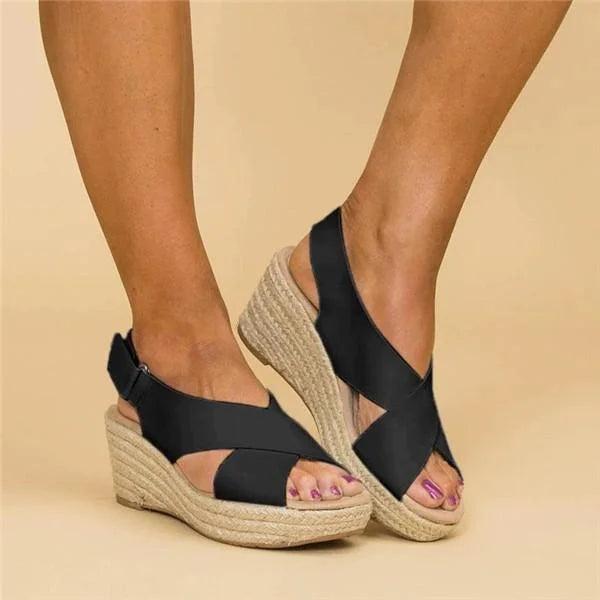 Delphine | Elegant Cross Strap Espadrille Wedges