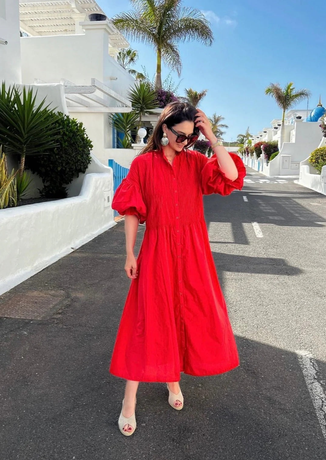 Cassandra | Elegant Puff Sleeve Button Front Maxi Dress