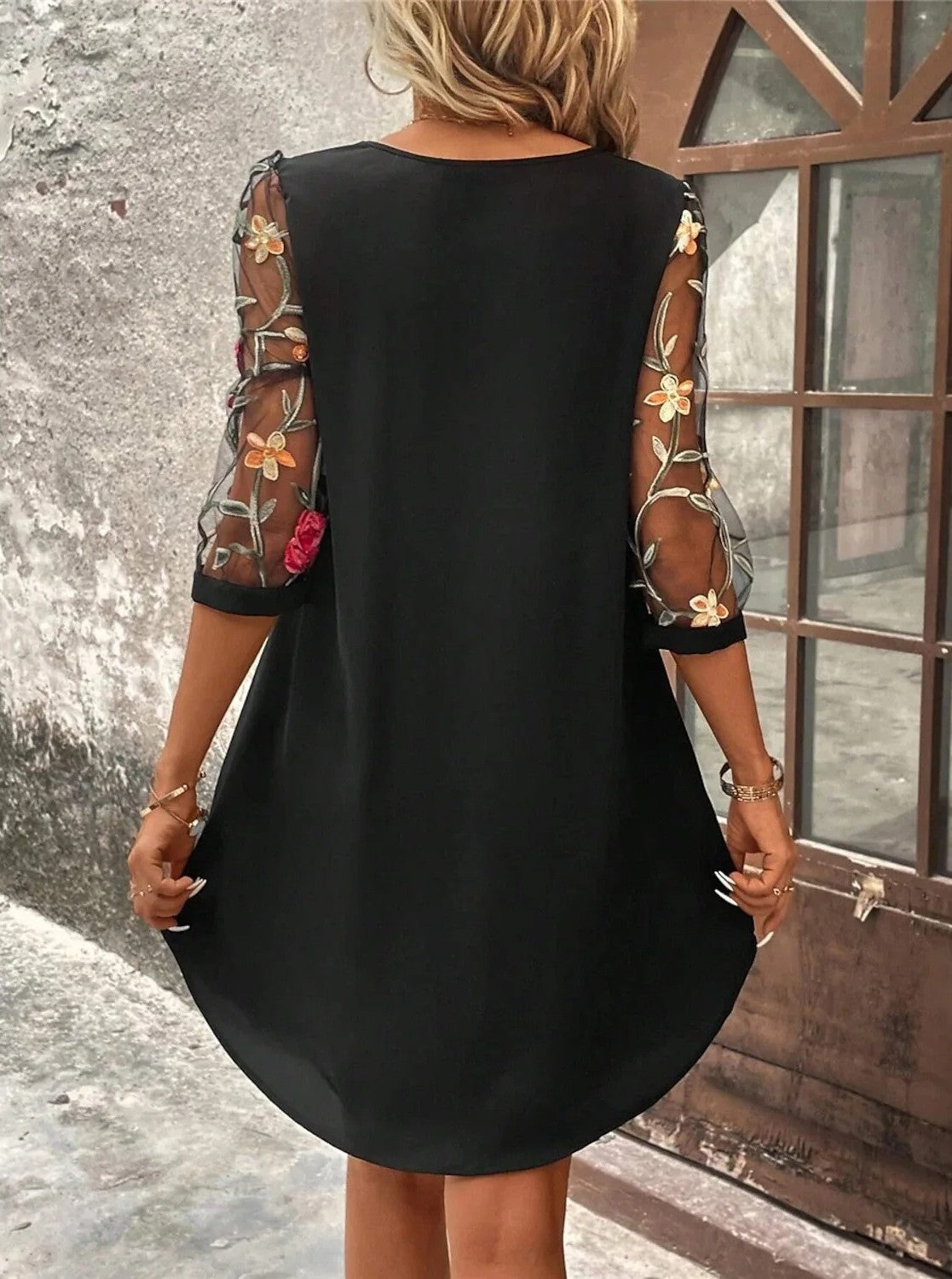 Delphine | Elegant Floral Embroidered Mini Dress