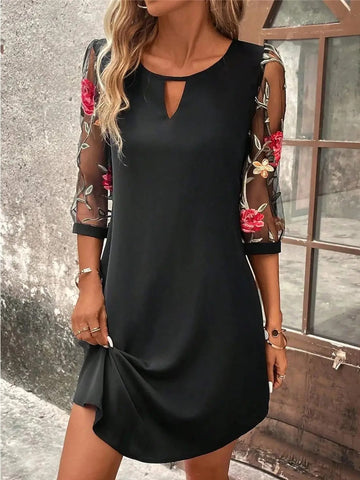Delphine | Elegant Floral Embroidered Mini Dress