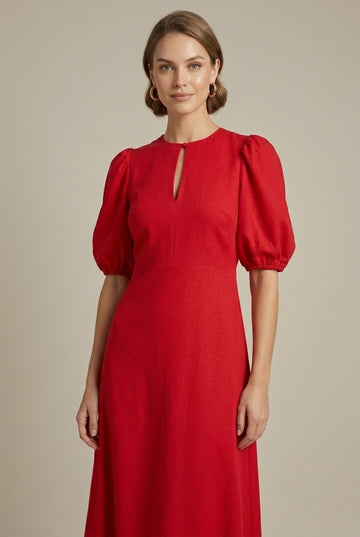 Isolenne | Elegant Puff-Sleeve Midi Dress