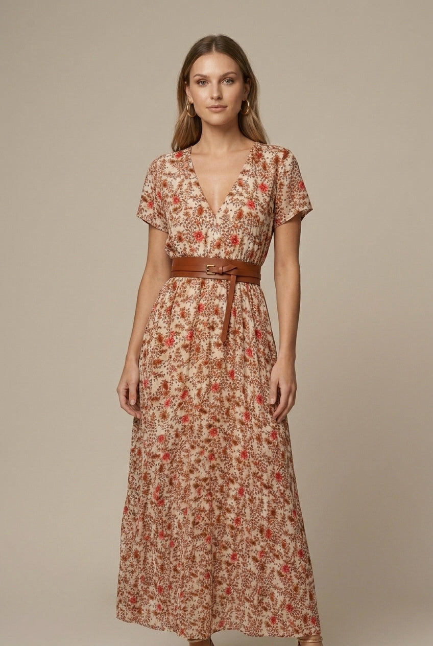 Calindra | Boho Floral Maxi Wrap Dress