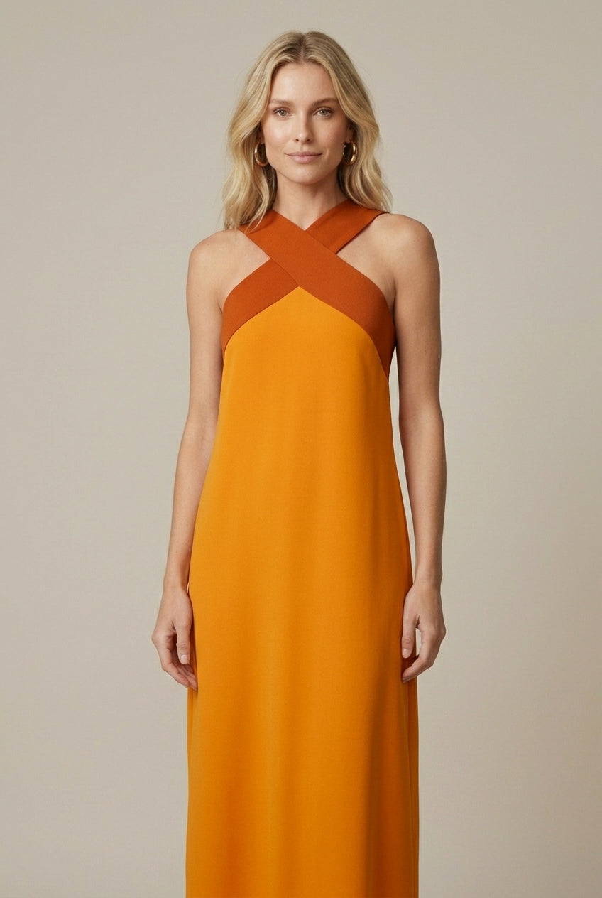 Vellara | Elegant Cross-Neck Maxi Dress
