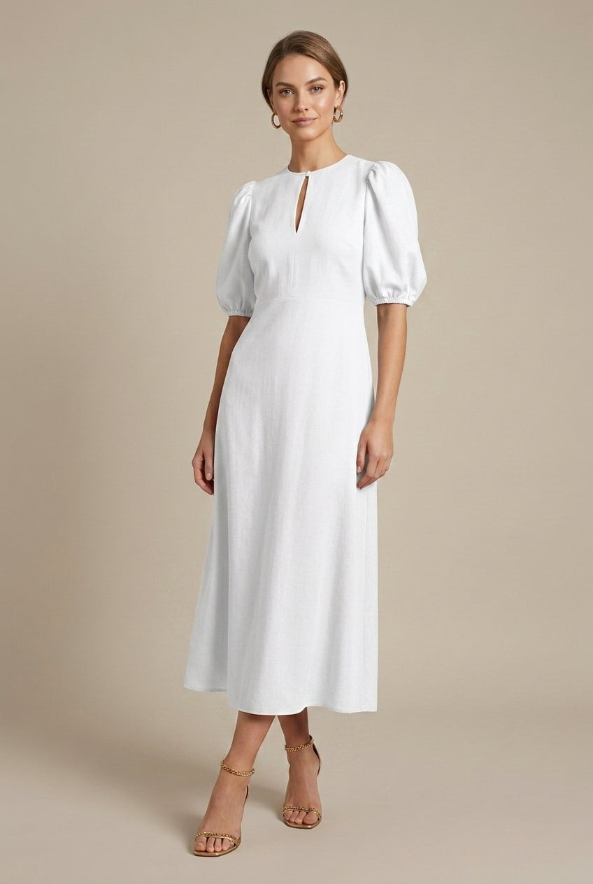 Isolenne | Elegant Puff-Sleeve Midi Dress
