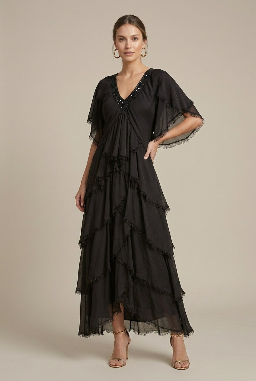 Celestina | Elegant Tiered Ruffle Maxi Dress