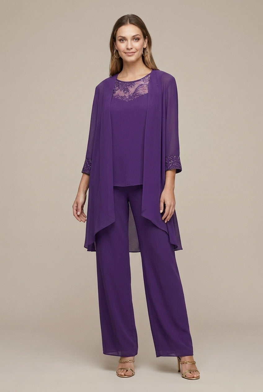 Rosalenne | Elegant Lace Illusion Three Piece Pants Suit