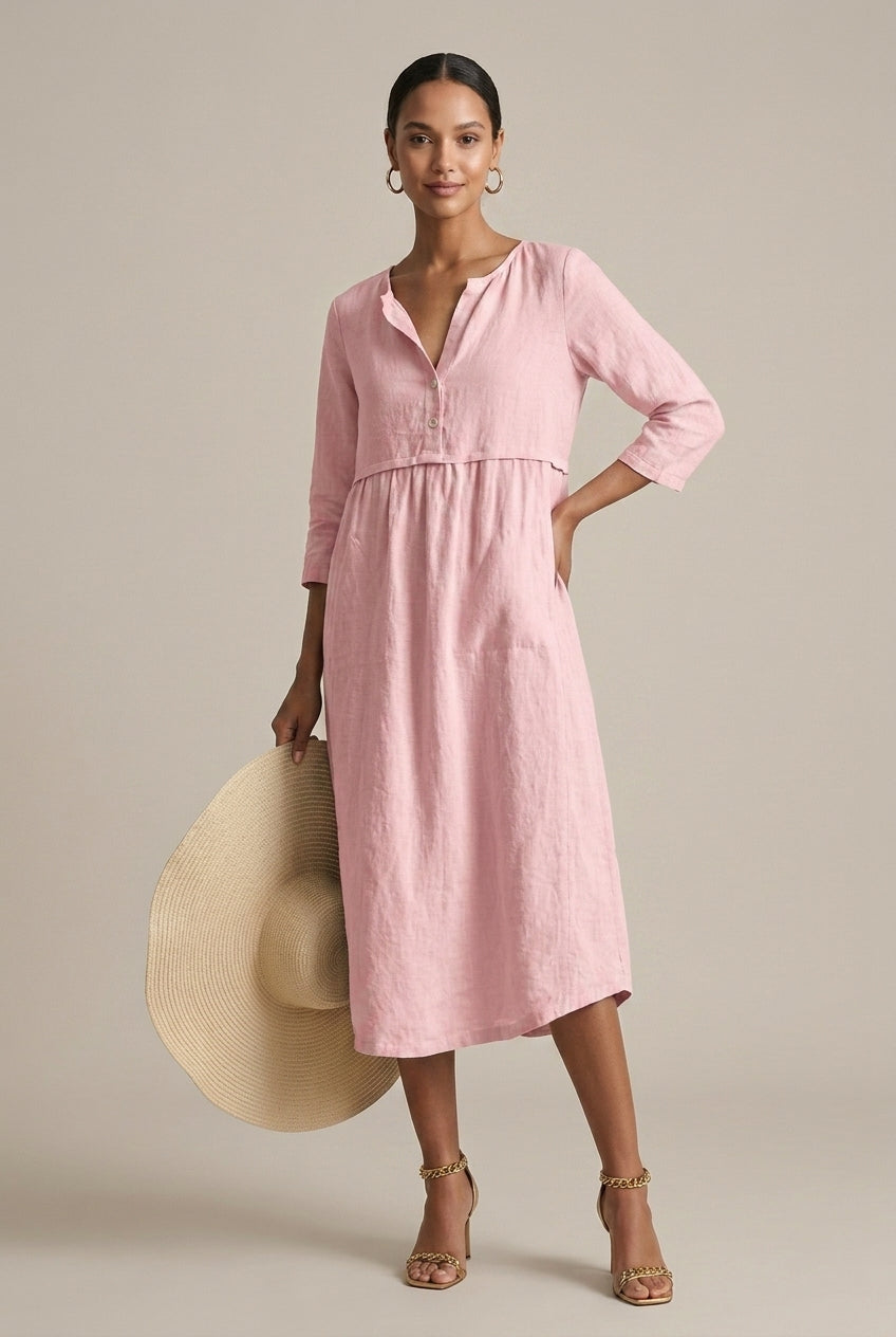 Evangeline | Effortless Linen Shirt Midi Dress