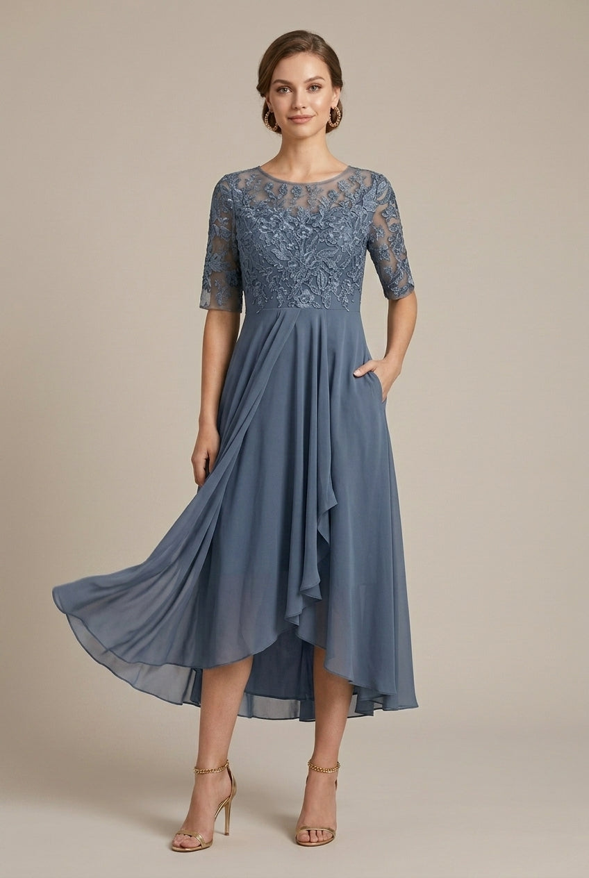 Veralise | Elegant Lace Midi Wedding Guest Dress