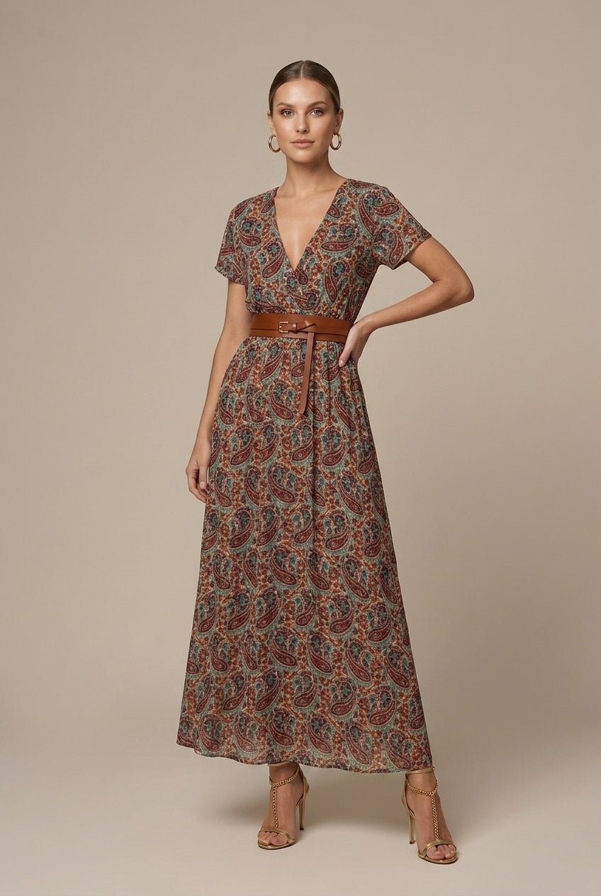 Calindra | Boho Floral Maxi Wrap Dress