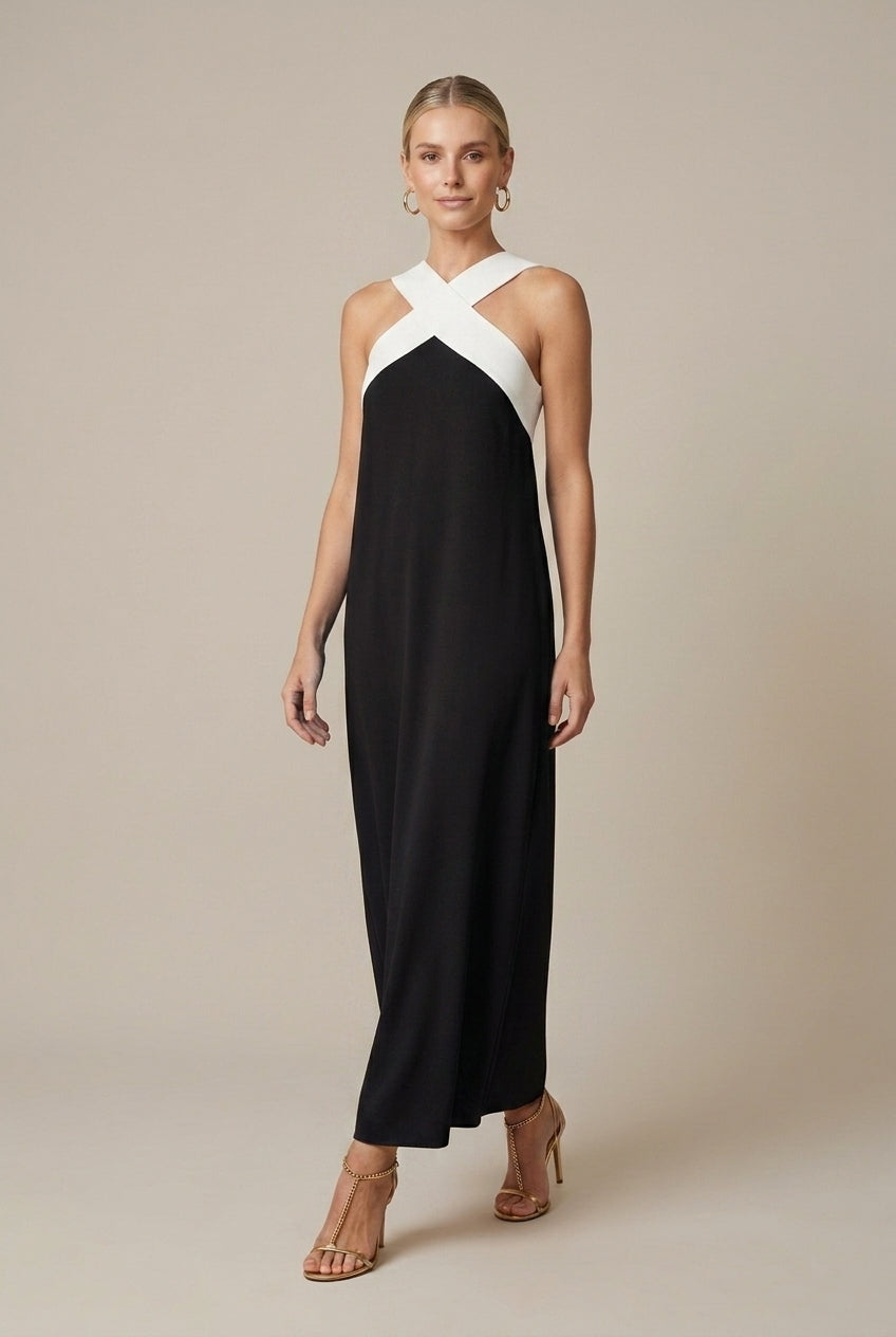 Vellara | Elegant Cross-Neck Maxi Dress