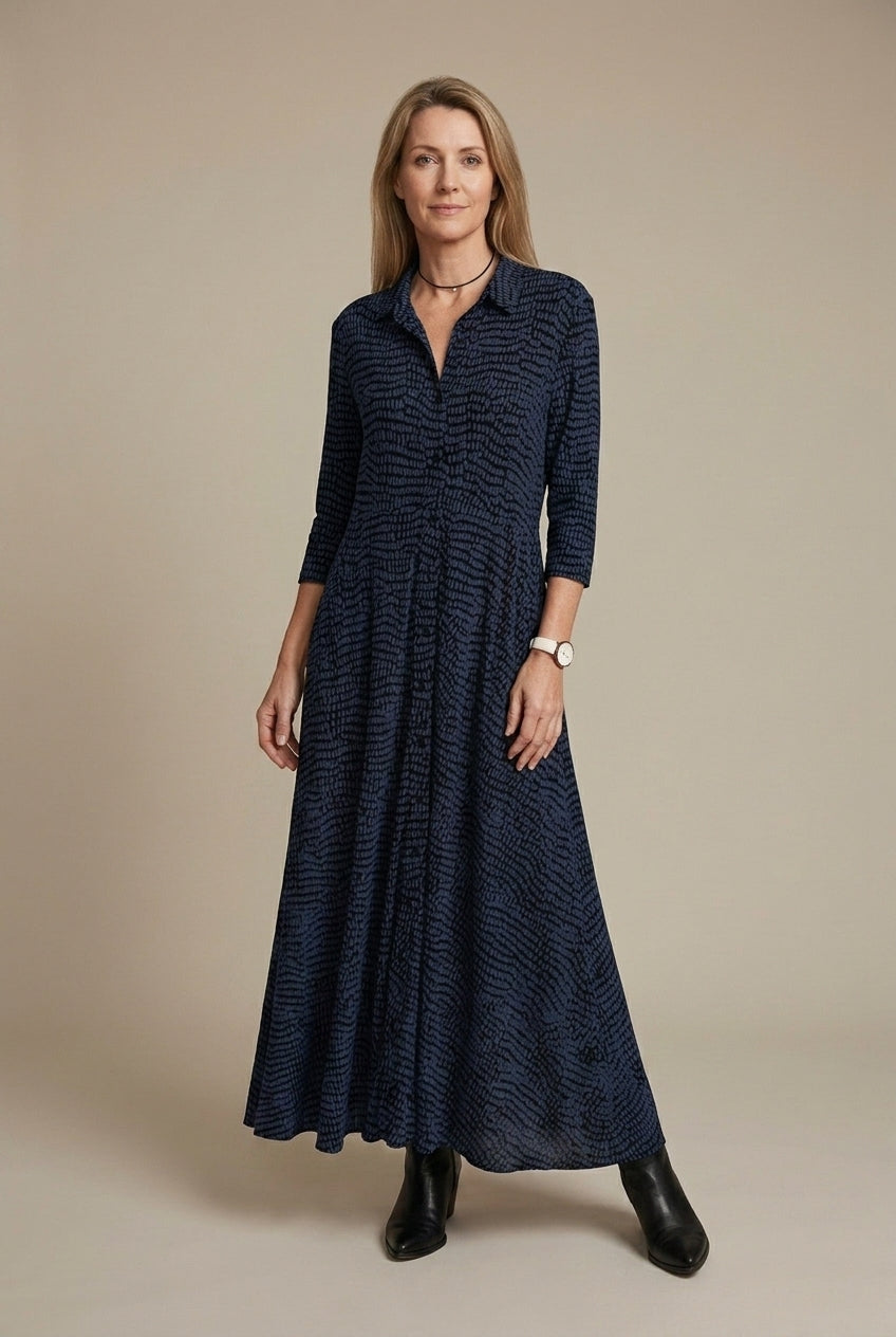 Vivienne | Elegant Dotted Shirt Maxi Dress