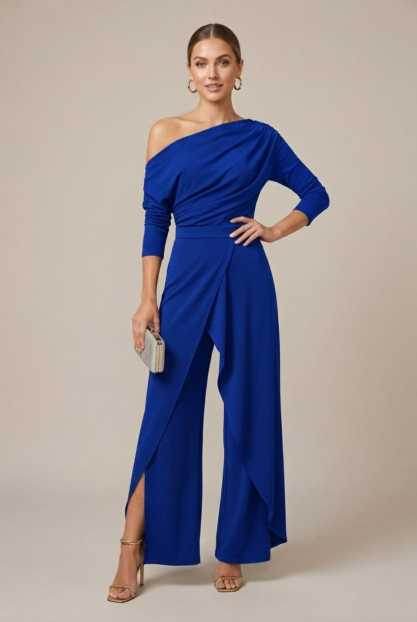 Vivienne | Elegant One Shoulder Draped Dressy Jumpsuit Women