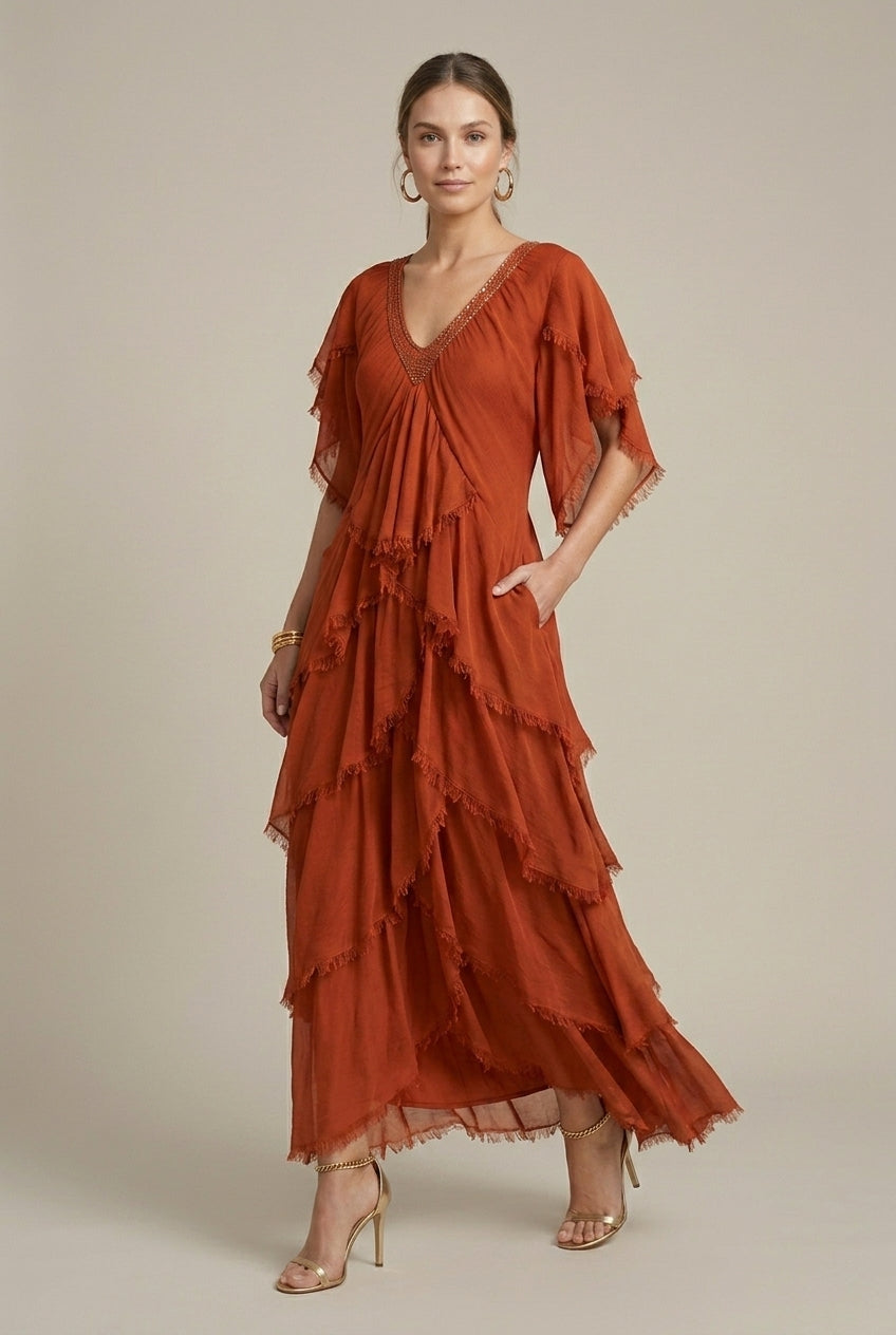 Celestina | Elegant Tiered Ruffle Maxi Dress