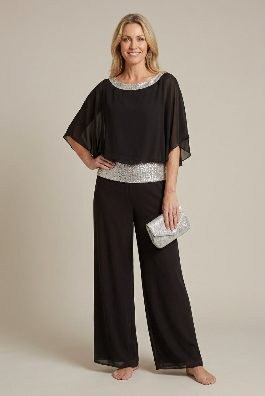 Evangeline | Elegant Sequin Top Palazzo Pants Set