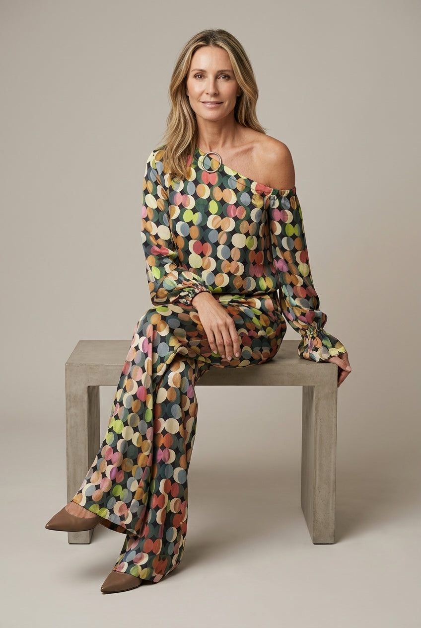 Ameliana | Elegant Polka Dot Off Shoulder Going Out Set