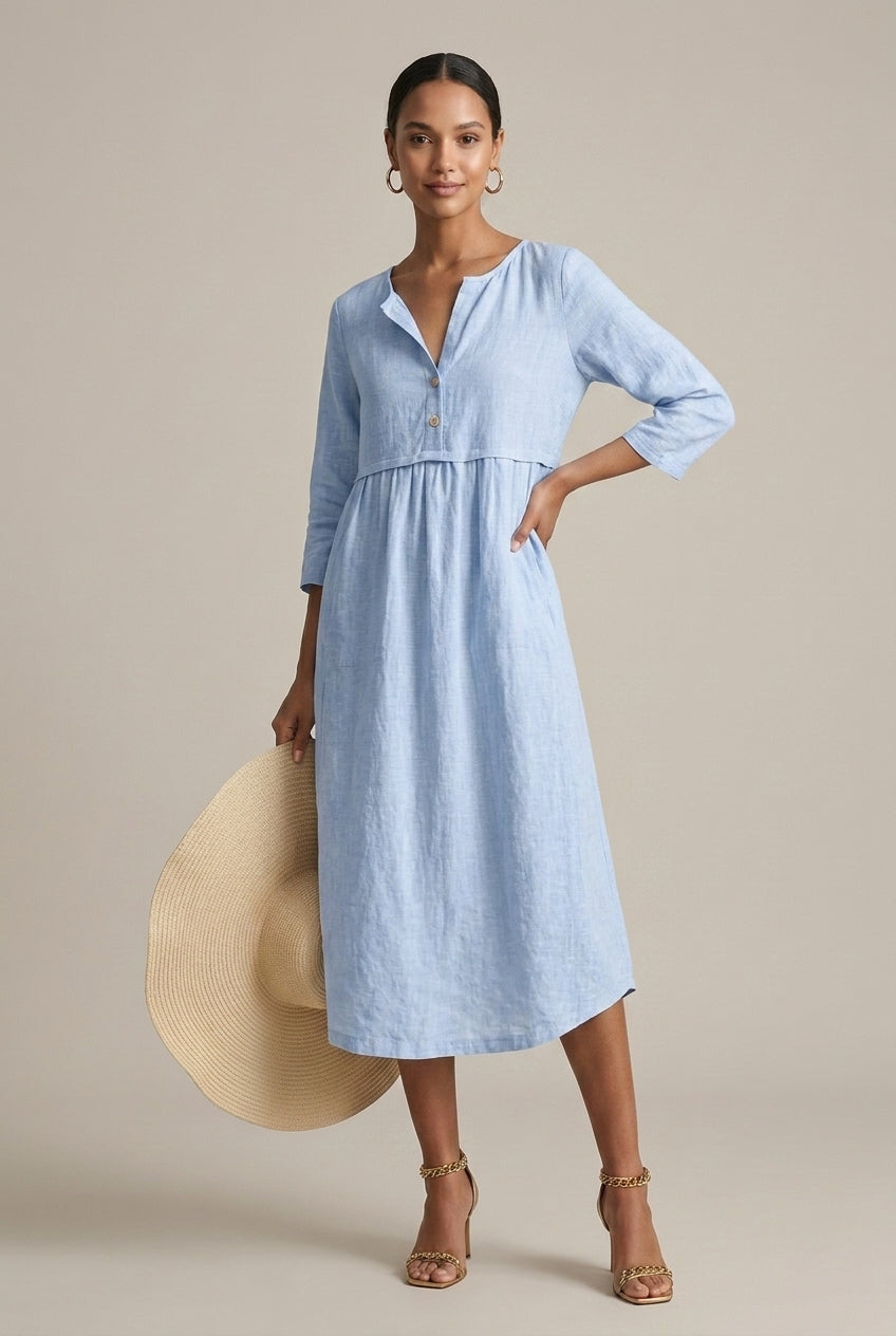 Evangeline | Effortless Linen Shirt Midi Dress