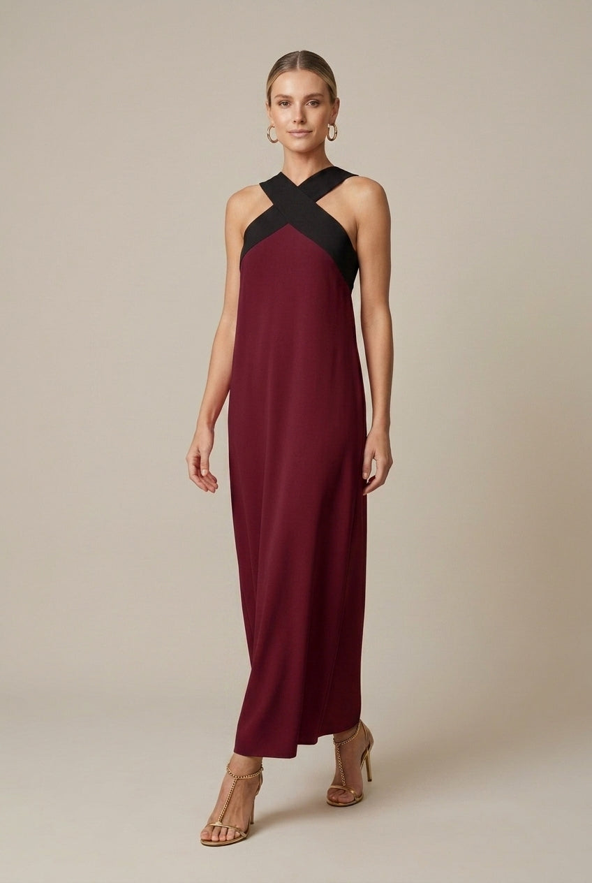Vellara | Elegant Cross-Neck Maxi Dress