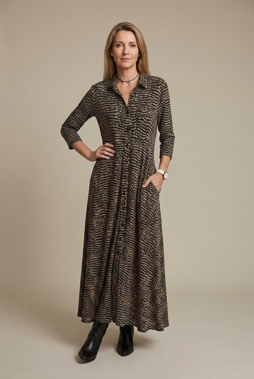 Vivienne | Elegant Dotted Shirt Maxi Dress