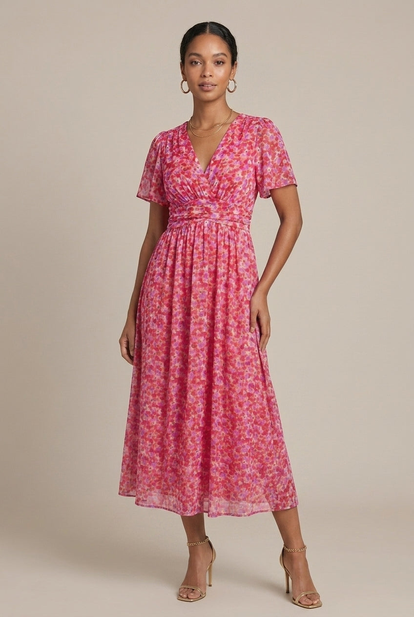 Ophelia | Romantic Floral Wrap Midi Dress