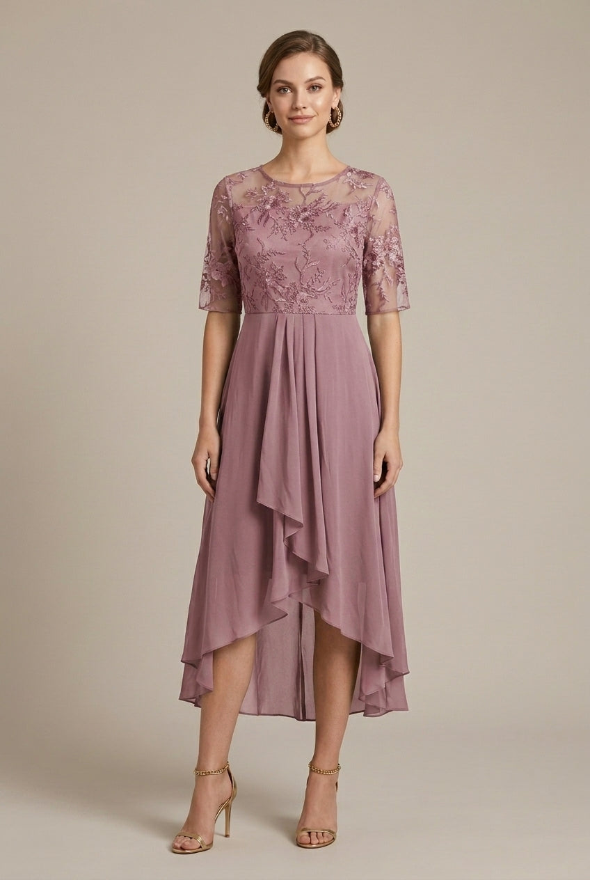 Veralise | Elegant Lace Midi Wedding Guest Dress