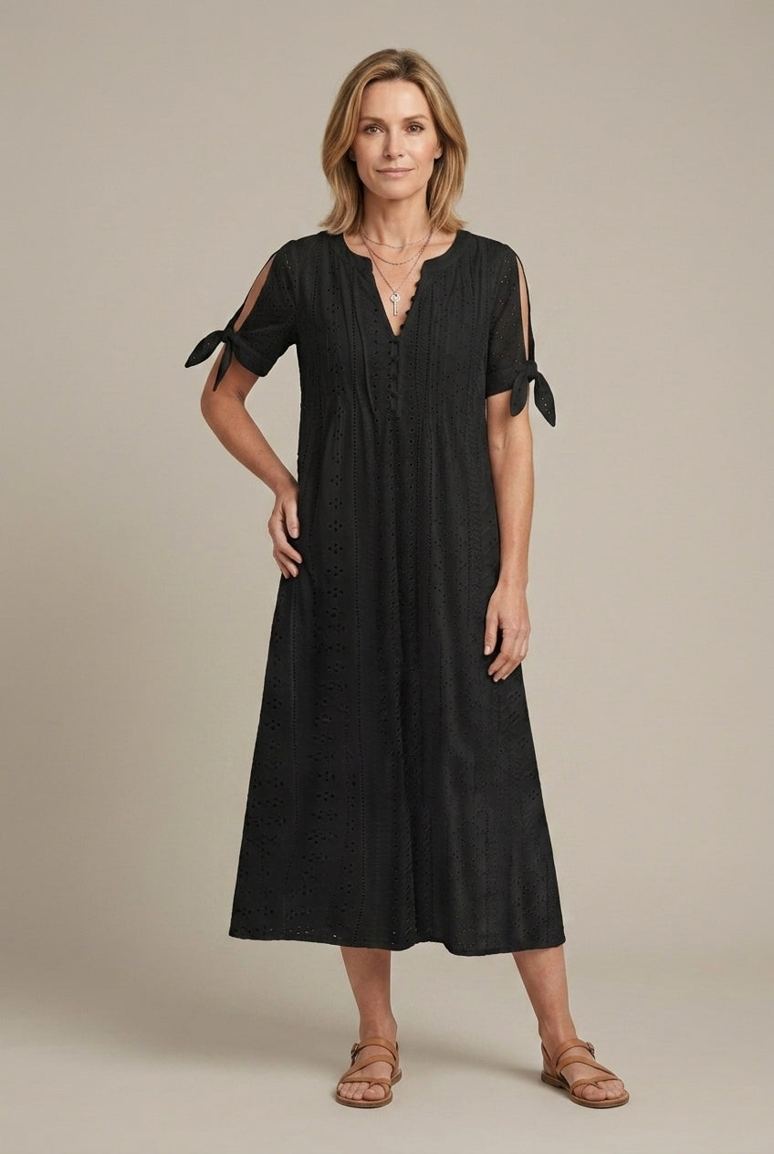 Rosalind | Elegant Eyelet Tie Sleeve Midi Dress