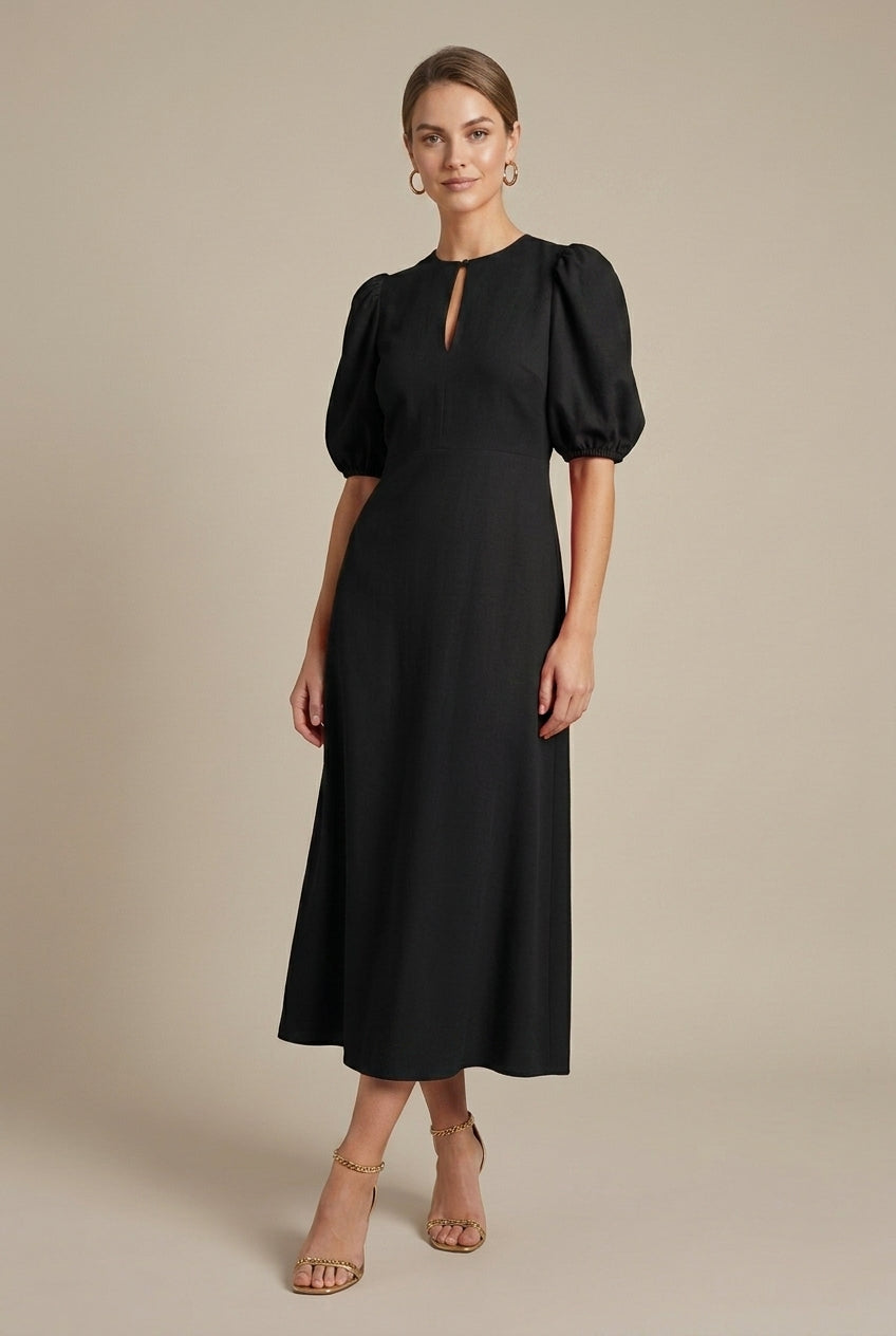 Isolenne | Elegant Puff-Sleeve Midi Dress