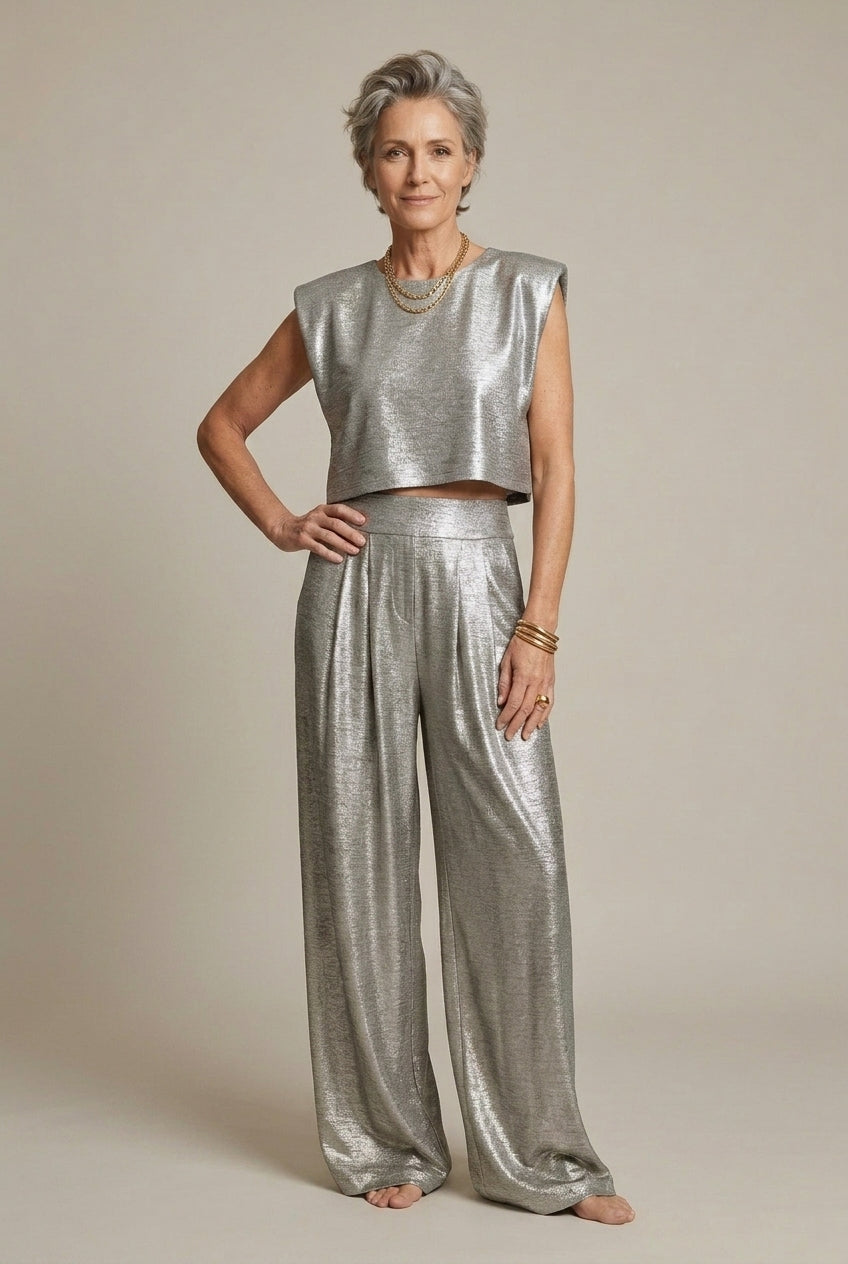 Miralena | Luxe Shimmery Palazzo Pants Set