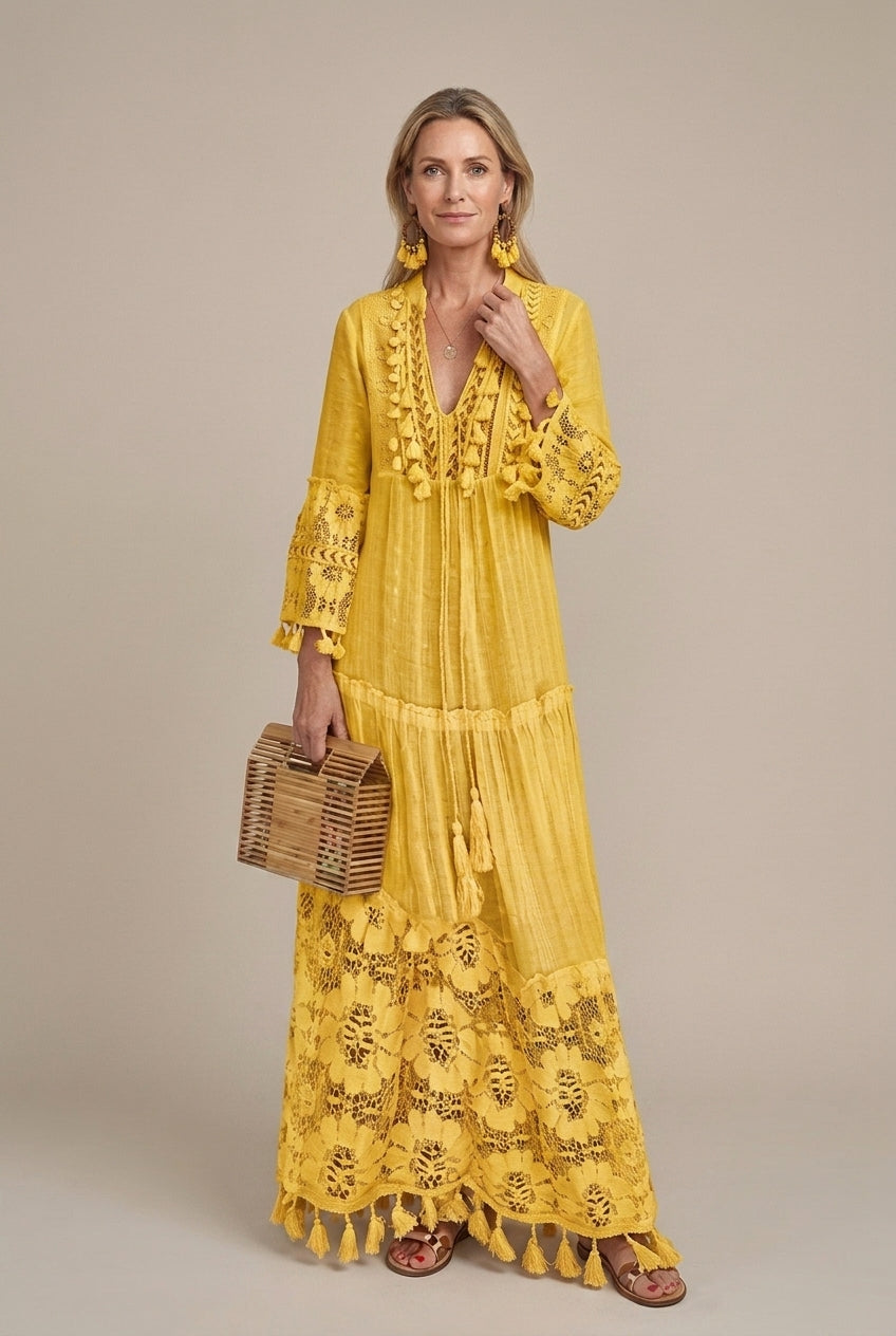 Lyralynn | Romantic Lace Trim Tiered Maxi Dress