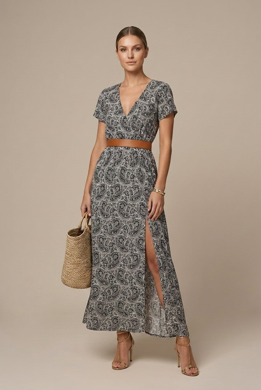 Calindra | Boho Floral Maxi Wrap Dress
