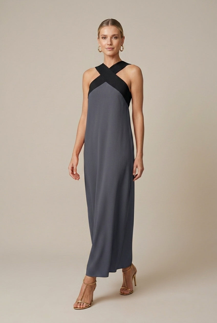 Vellara | Elegant Cross-Neck Maxi Dress