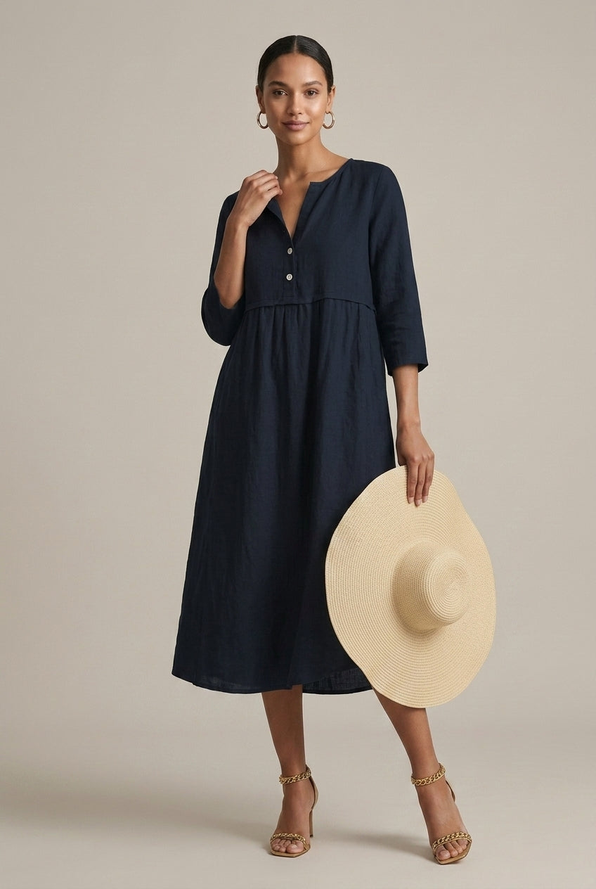 Evangeline | Effortless Linen Shirt Midi Dress