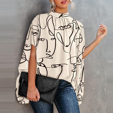 Anastasia | Elegant Cape Sleeve Mock Neck Blouse