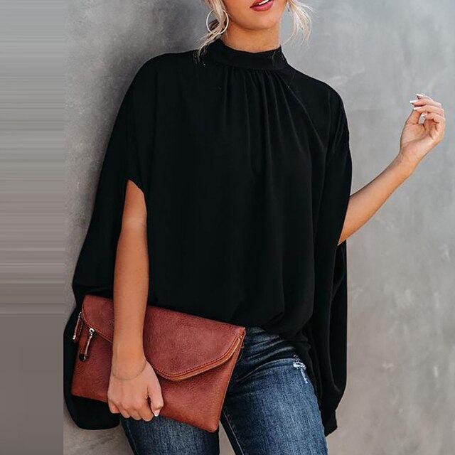 Anastasia | Elegant Cape Sleeve Mock Neck Blouse